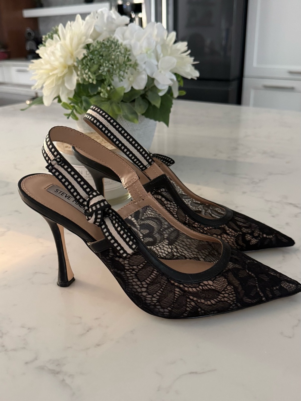 Steve Madden Bri Black Lace Slingback Heels